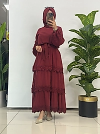 MİSSEMİRAMİS ŞİFON ELBİSE-BORDO