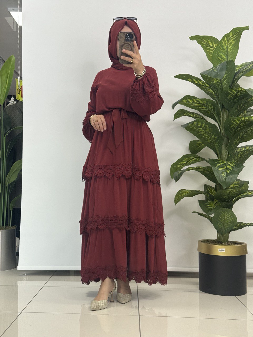 MİSSEMİRAMİS ŞİFON ELBİSE-BORDO